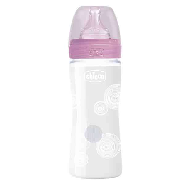 Chicco Biberon Bien-Être En Verre Débit Lent +0M Rose 240Ml
