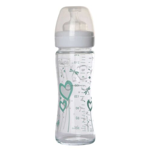 Chicco Biberon En Verre Décoré Tétine Silicone Flux Normal 0M+ 240Ml Uni