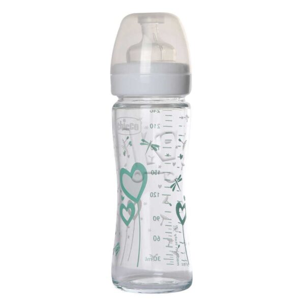 Chicco Biberon En Verre Décoré Tétine Silicone Flux Normal 0M+ 240Ml Uni