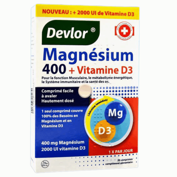 Devlor Magnésium 400mg +Vit D3 Comprimés